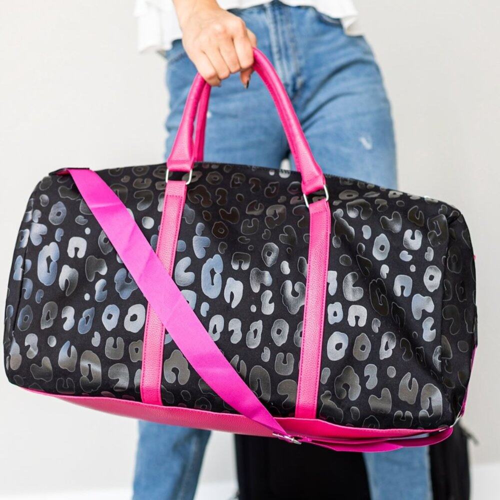 Black Leopard Pink Canvas Weekender Bag